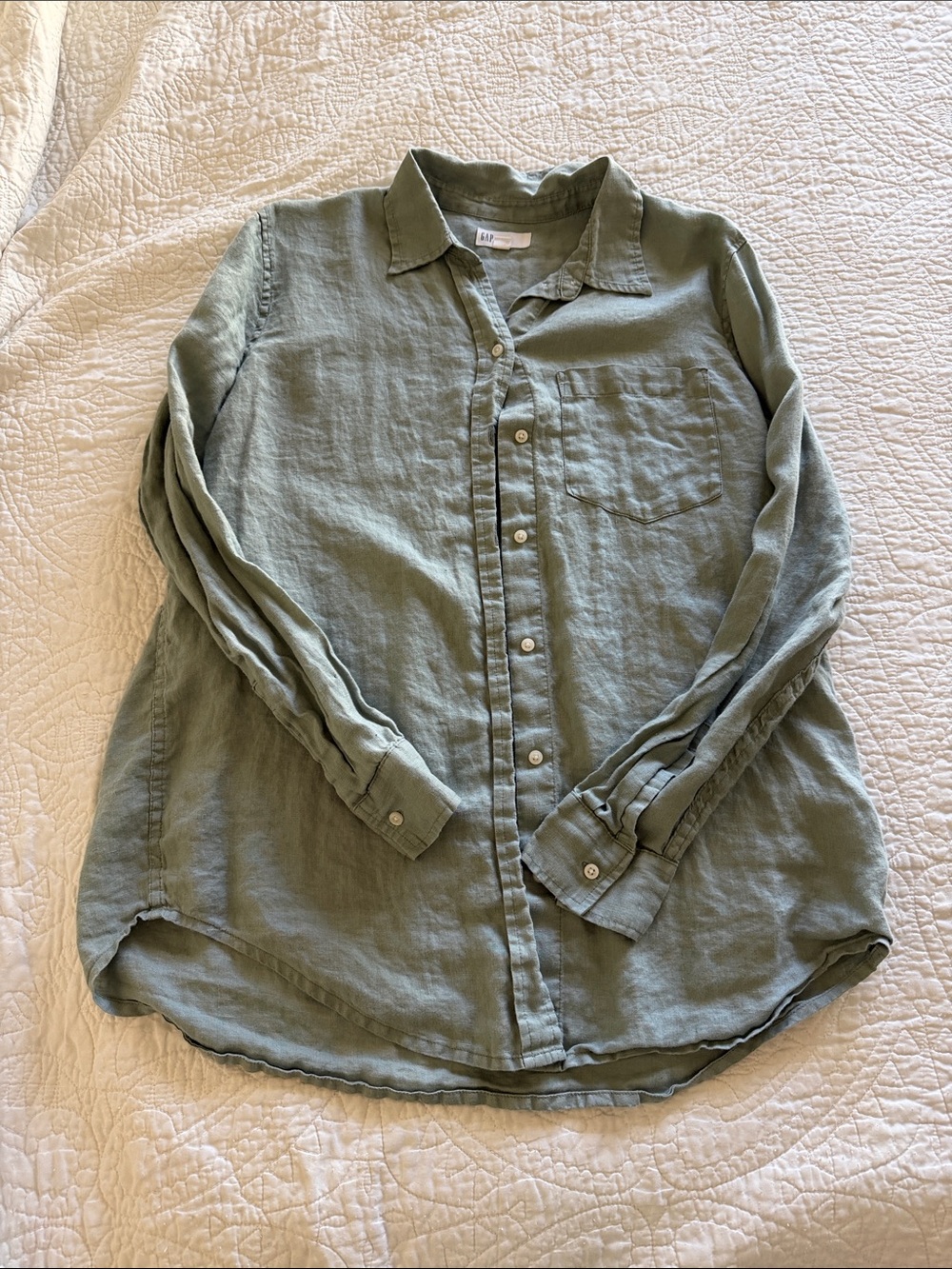 GAP Olive Green Button-Down Linen Shirt